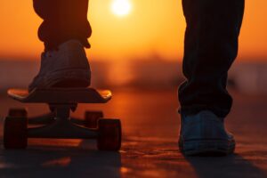 skateboard legs sunset light 4k 1540062598