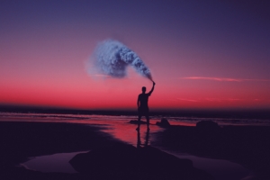 smoke bombs smoke flare shore sunset 4k 1540574340