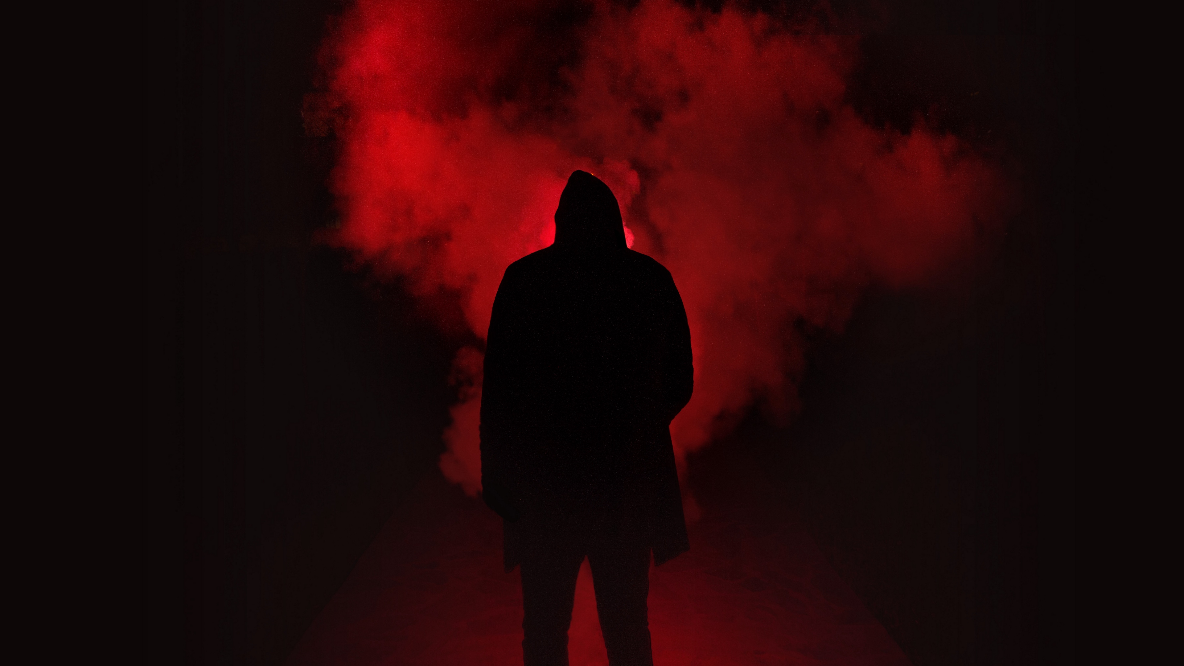 Wallpaper 4k Smoke Hood Silhouette Dark Red Black 4k Hood