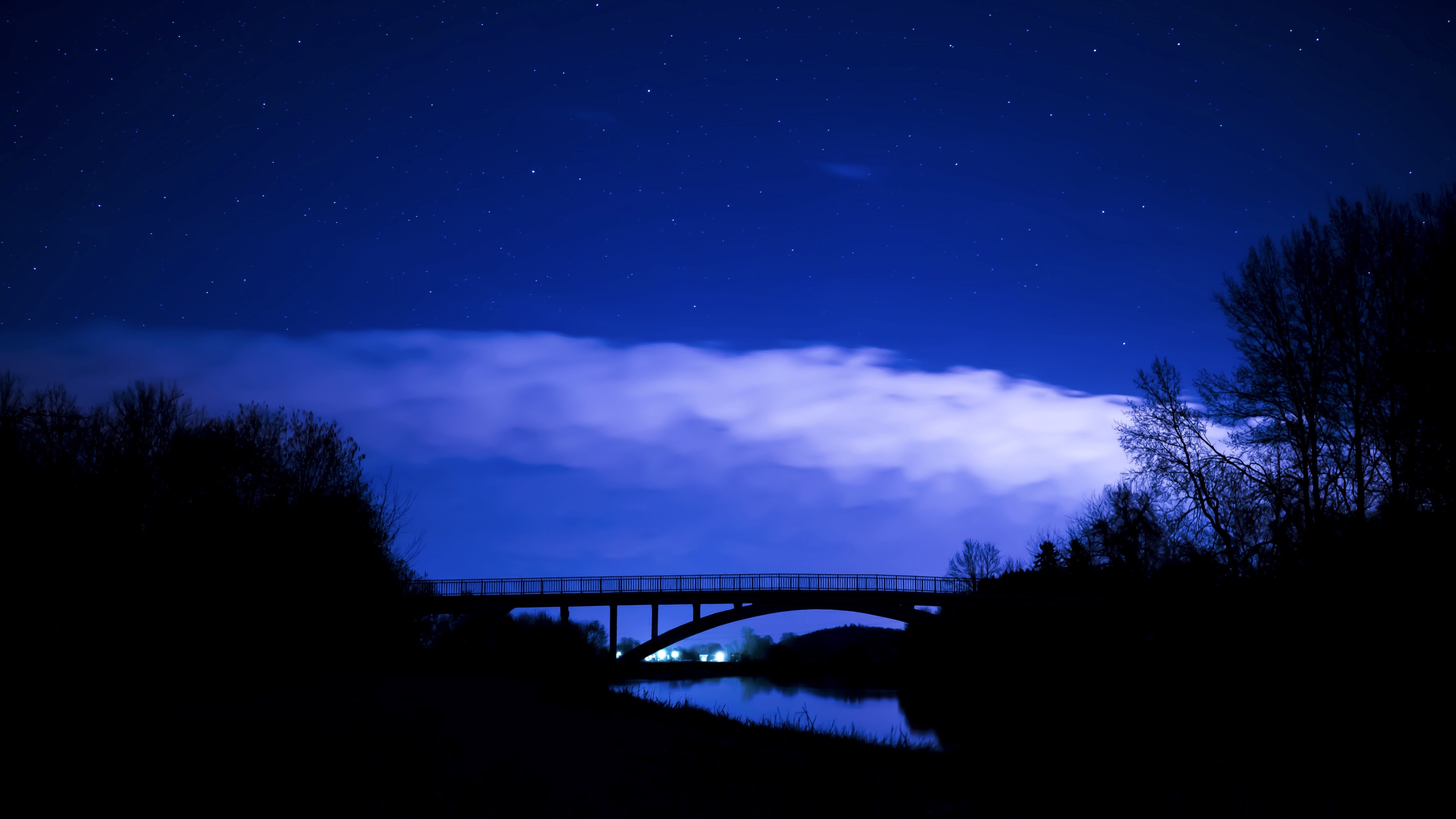 Wallpaper 4k Starry Sky Night Bridge Clouds 4k 4k Wallpapers 5k