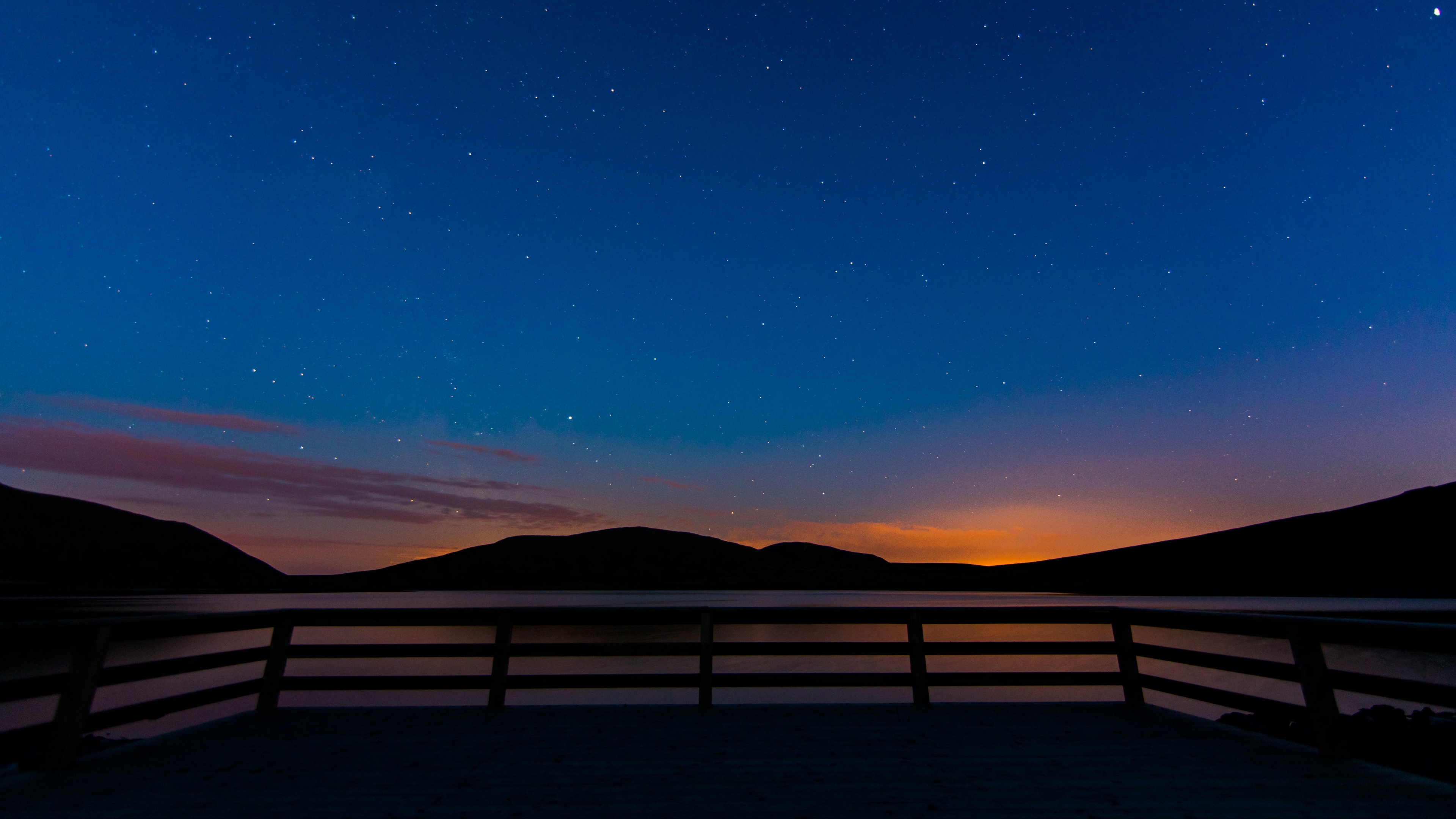 starry sky railing stars mountains 4k 1540574342