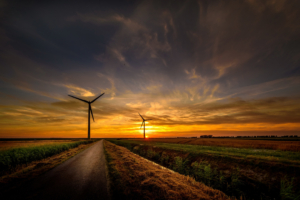 sunrise wind turbine road sky 4k 1540133797