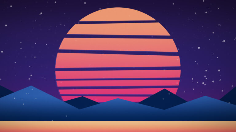 Sunset Mountains Minimalism Retrowave 5k