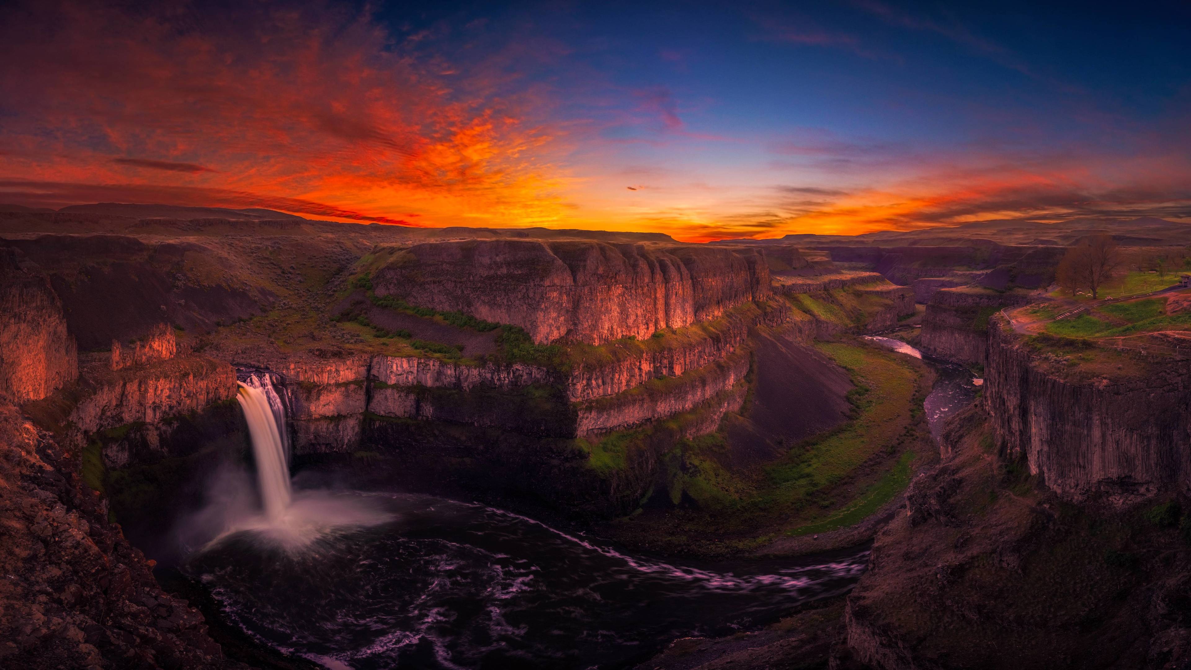 waterfall at sunset 4k 1540132553