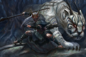 white demon tiger with his warrior 4k 1540756154