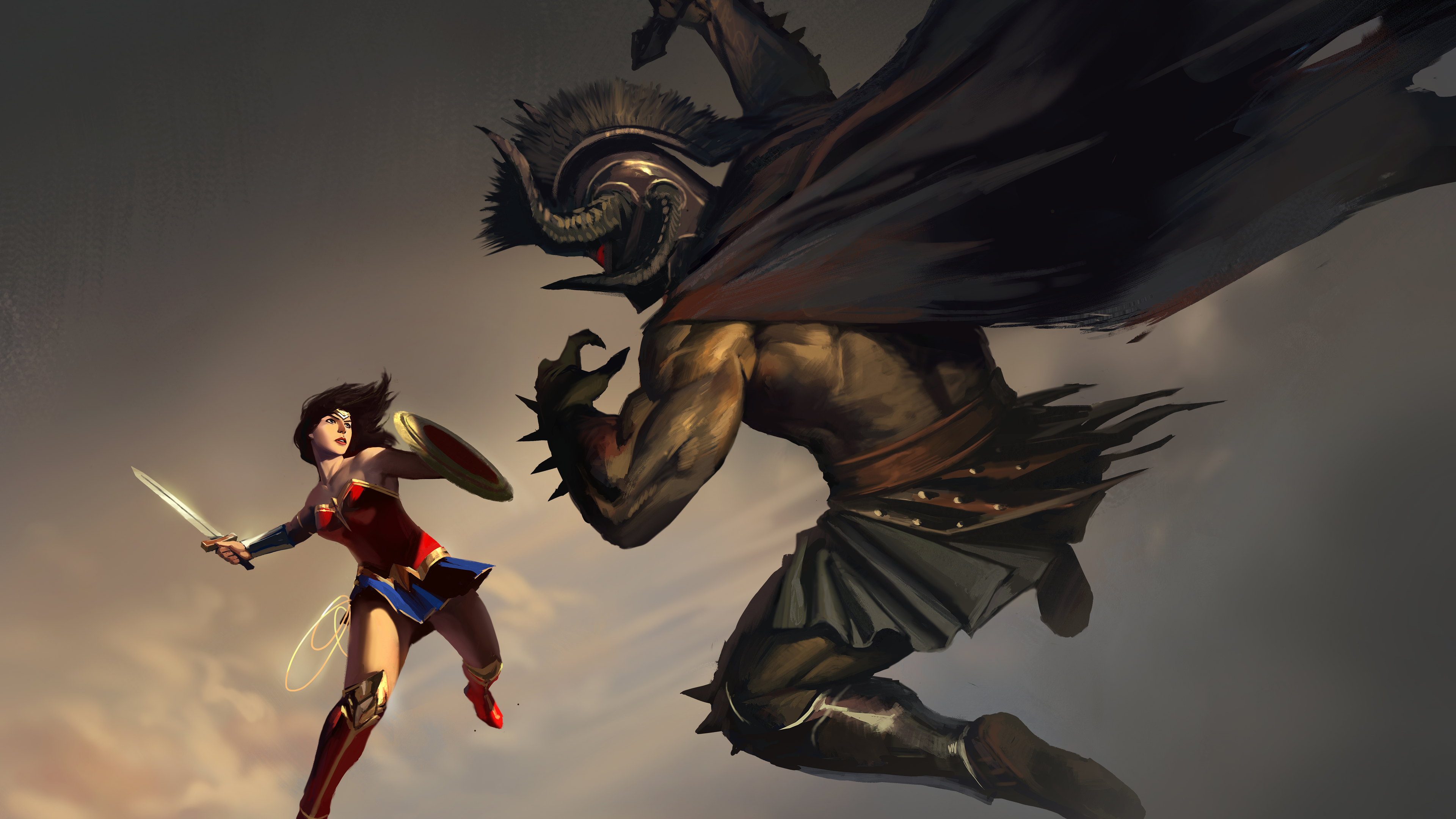 wonder woman vs ares 8k artwork 1538786495