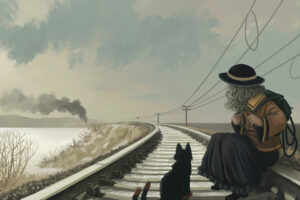 anime girl with cat on railroad 1541973924