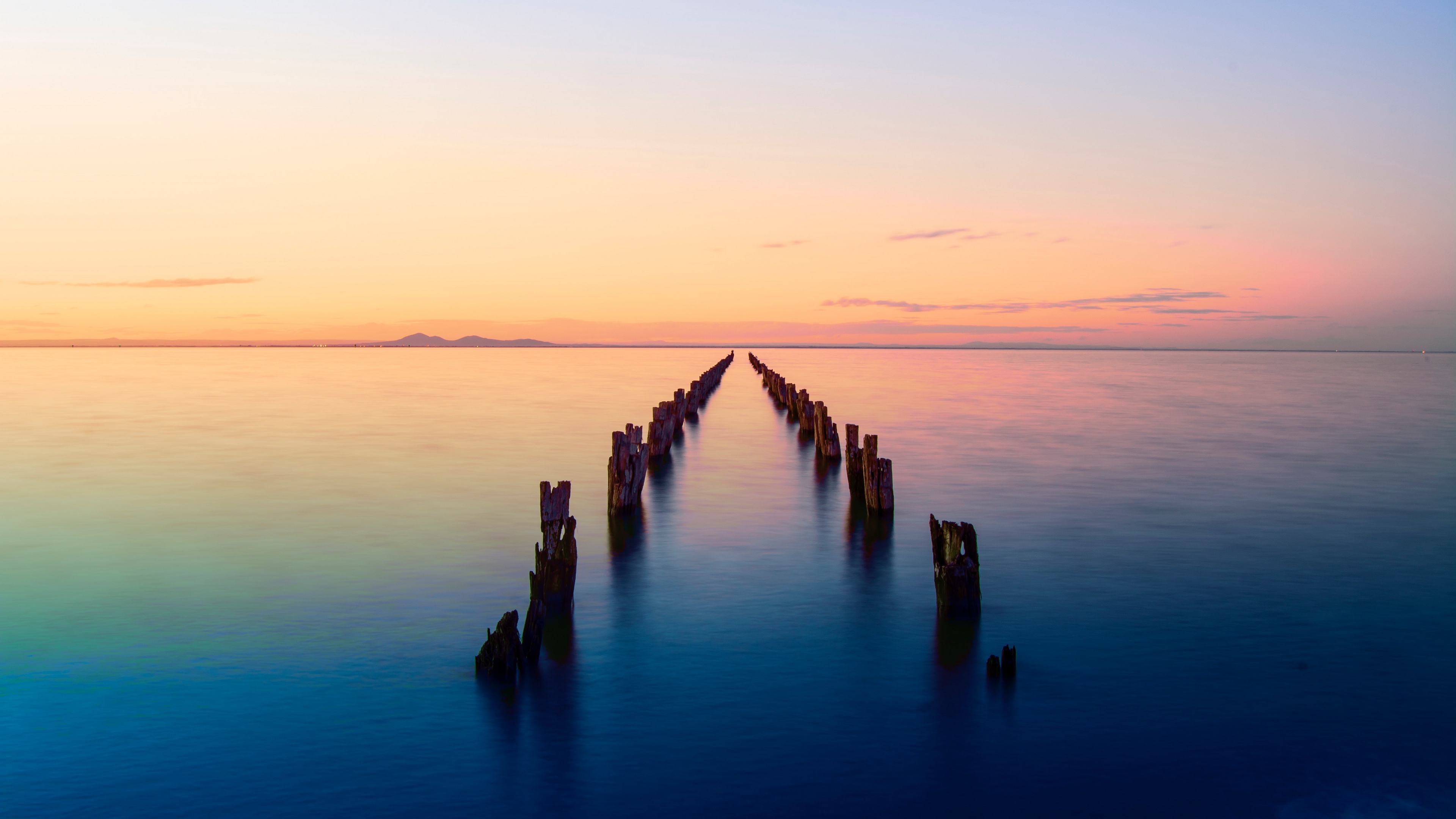 bay horizon sunset pier ruins clifton springs australia 4k 1541116669