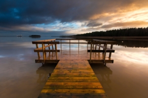 bridge lake wooden pier evening sweden 4k 1541117549