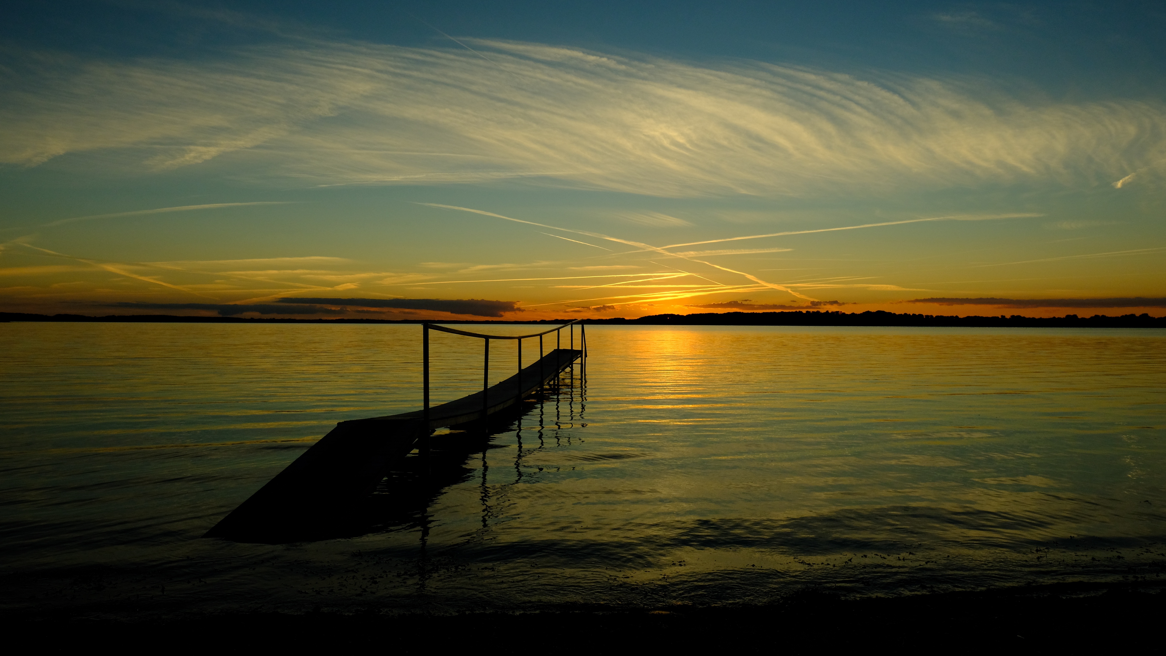 bridge, sea, sunset, horizon, river, pier, shore, sky 4k sunset, Sea