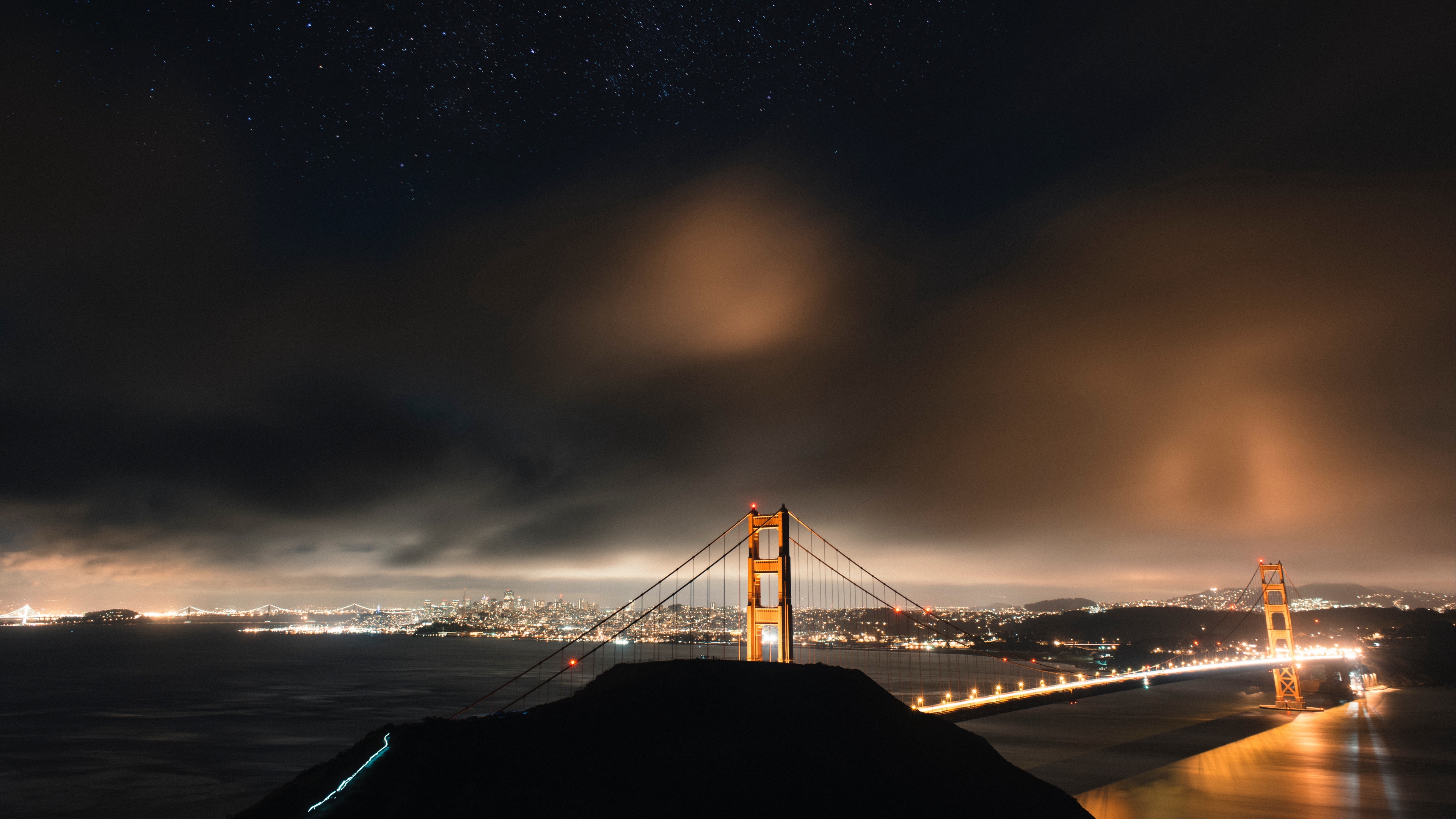 Wallpaper 4k Bridge Starry Sky Night City Clouds San Francisco