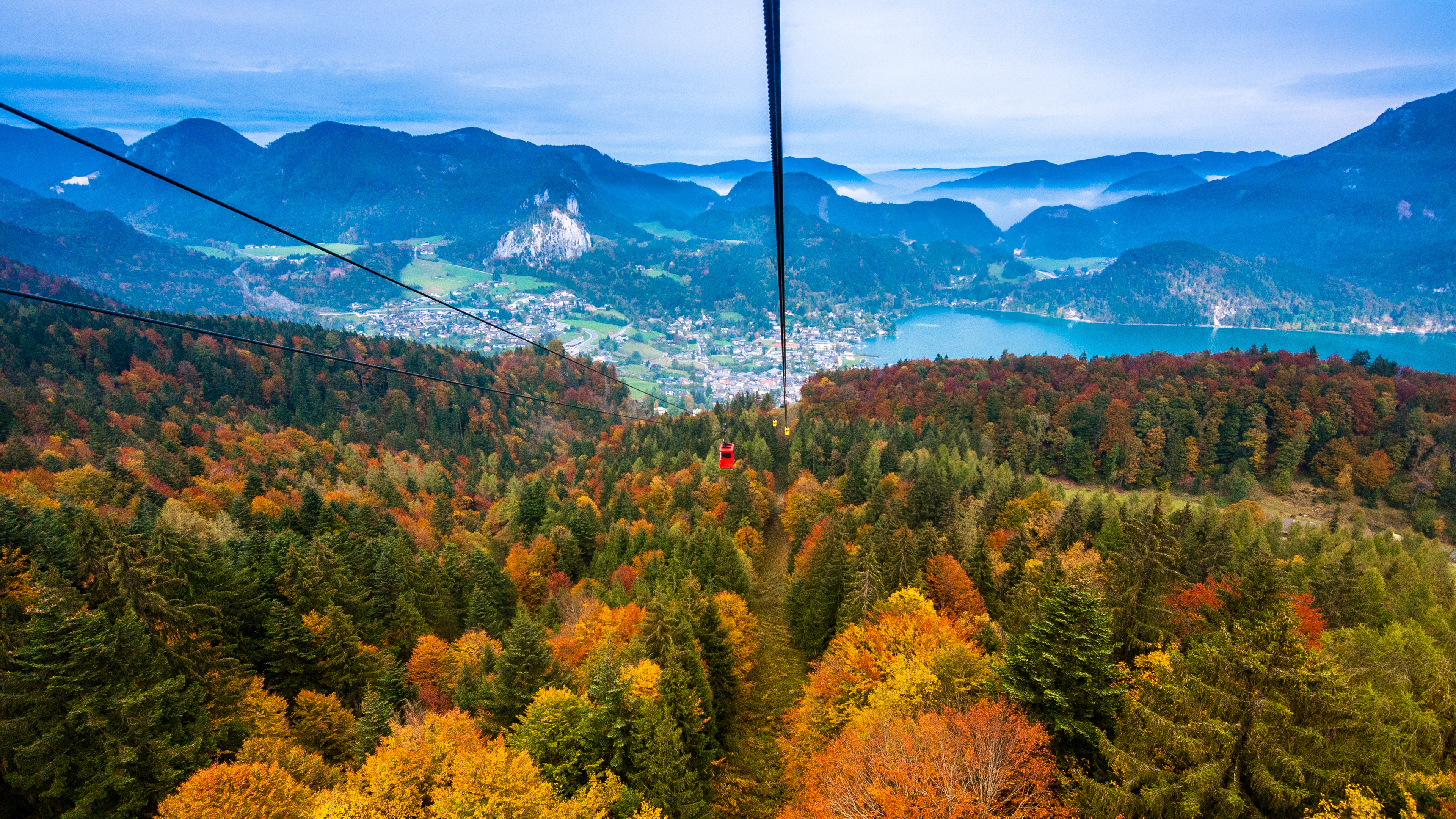 cable car view from above trees mountains autumn 4k 1541117256