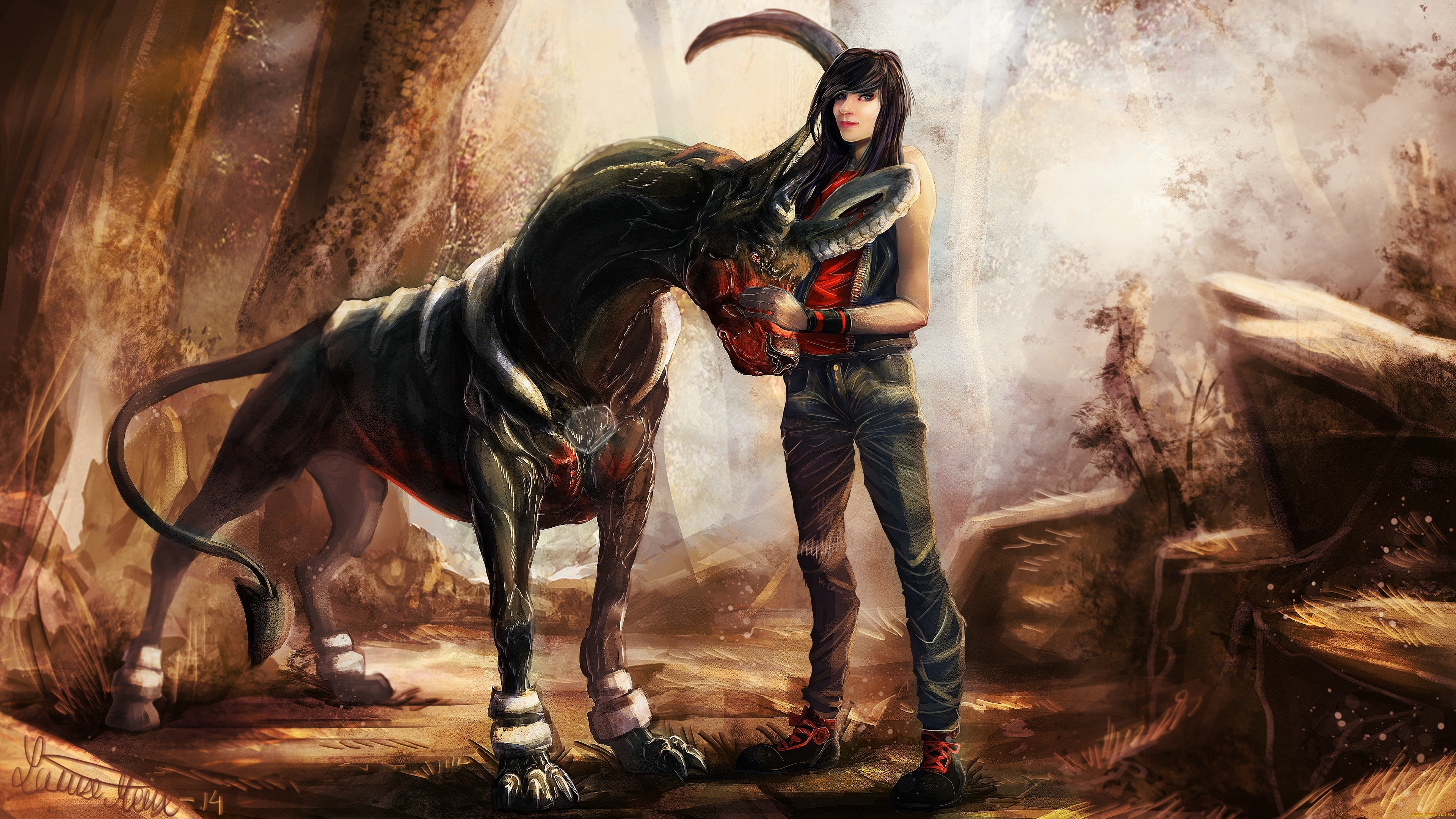 creature dog houndoom pokemon girl 4k 1541975754