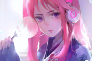 cute anime girl pink art 4k 1541975217