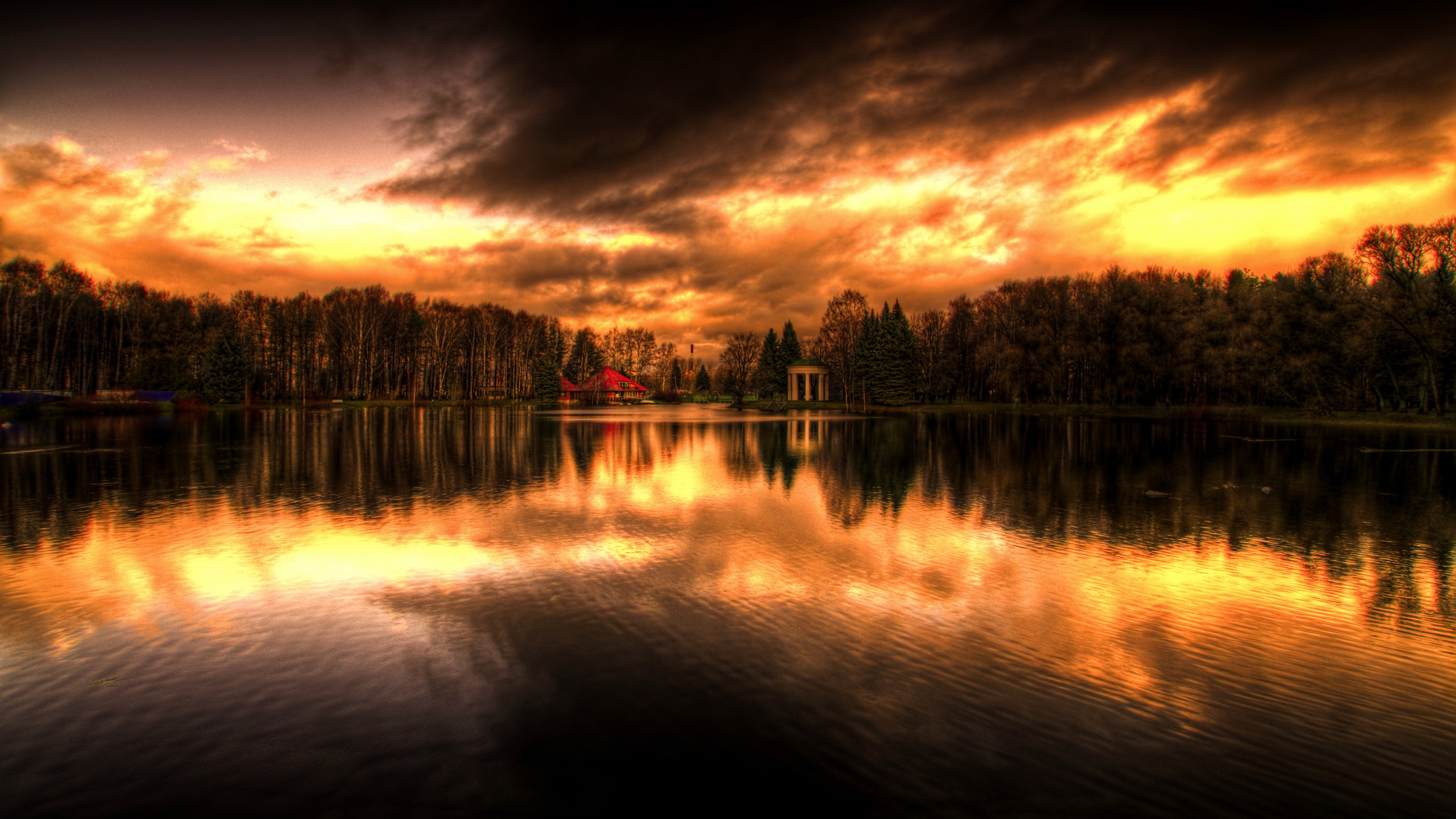 decline evening reflection sky wood coast house 4k 1541117359