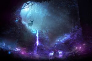 forest deer cave lights 4k 1541971483