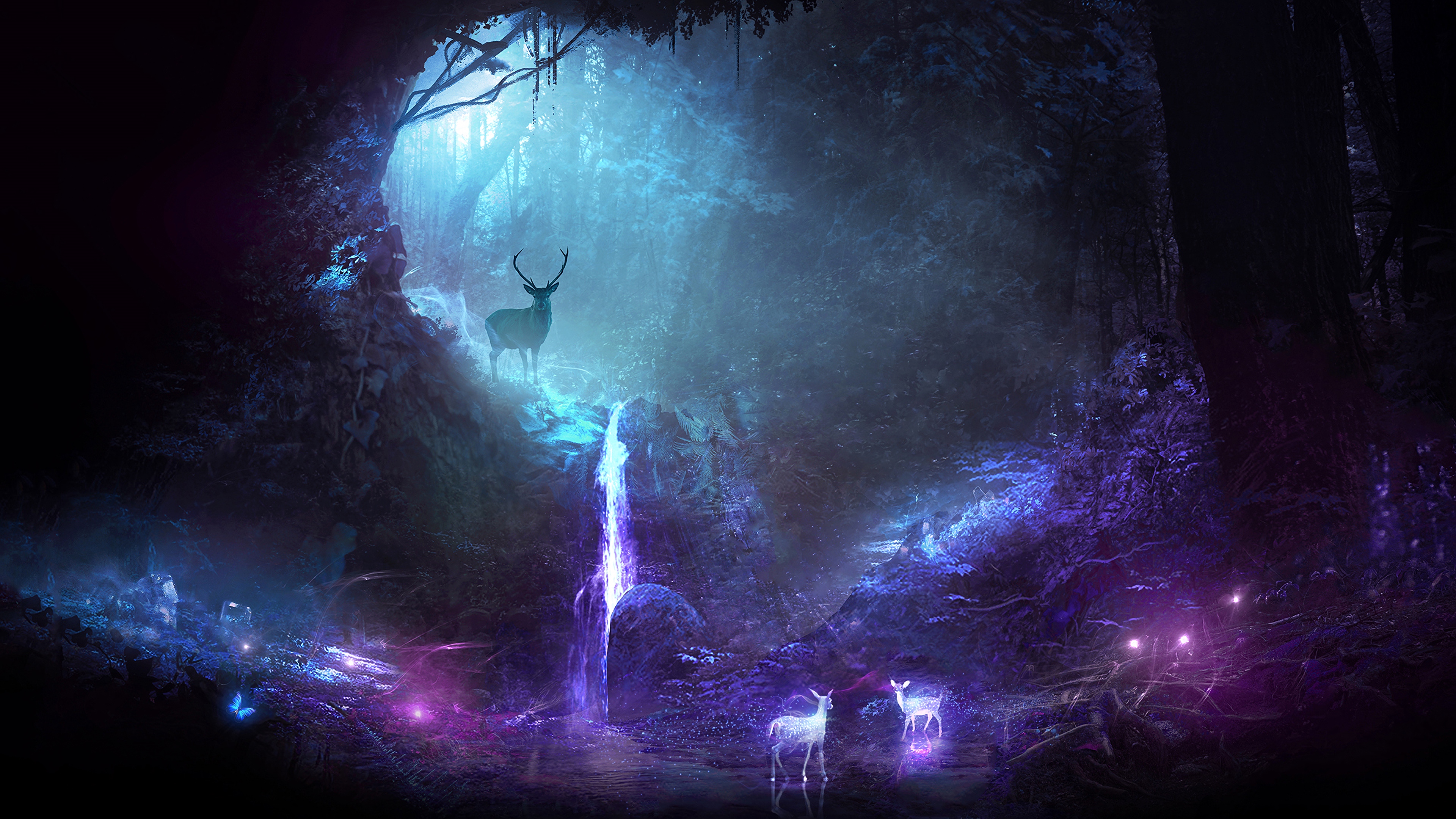 Forest Deer Cave Lights 4k Forest Deer Cave 9834