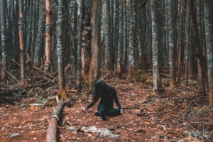 forest girl loneliness trees autumn 4k 1541115247