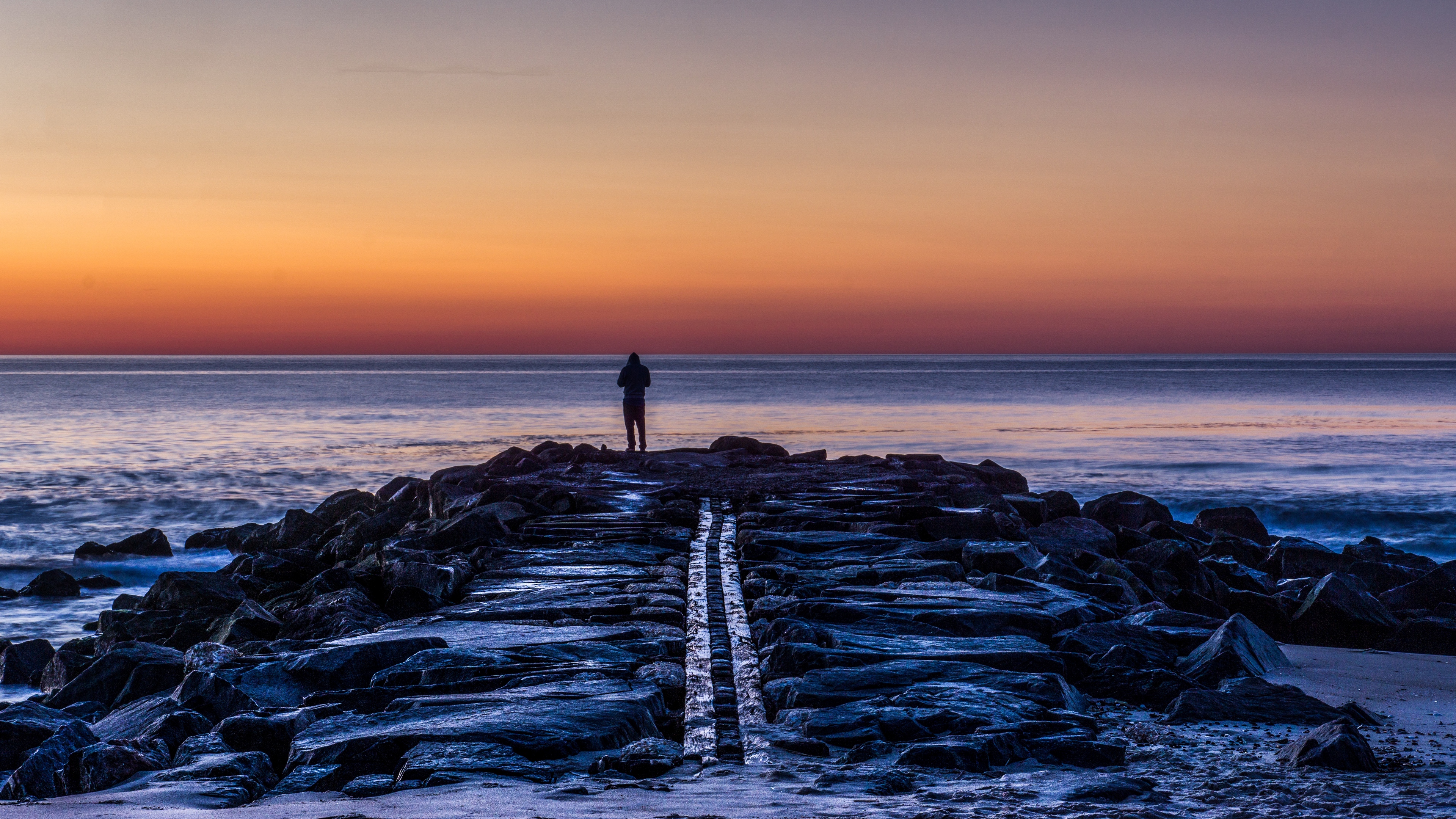 man shore evening sea 4k 1541117747