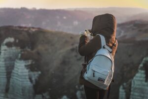 man tourist backpack mountains travel 4k 1541115960