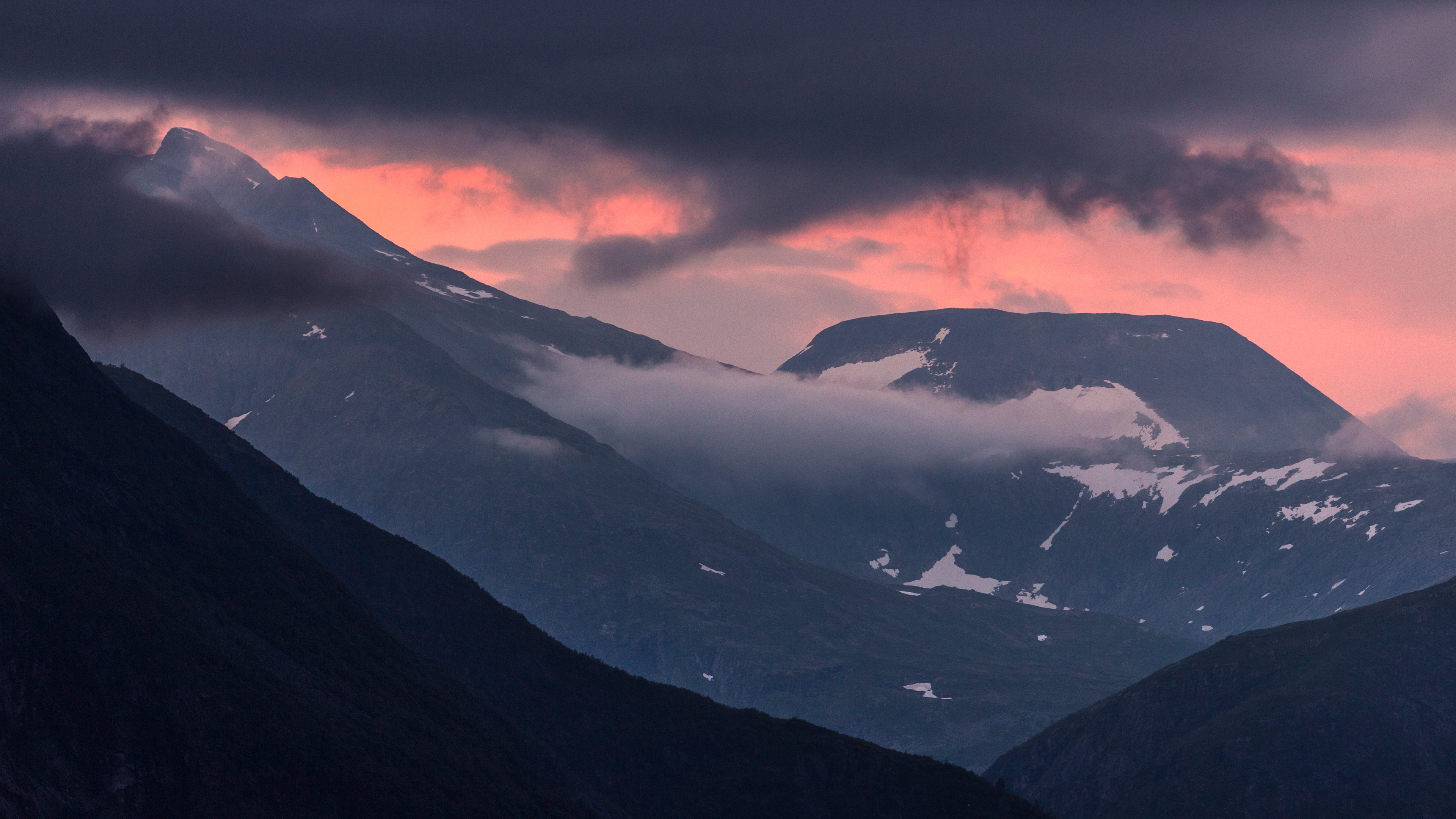 mountains clouds snow peaks norway 4k 1541113511