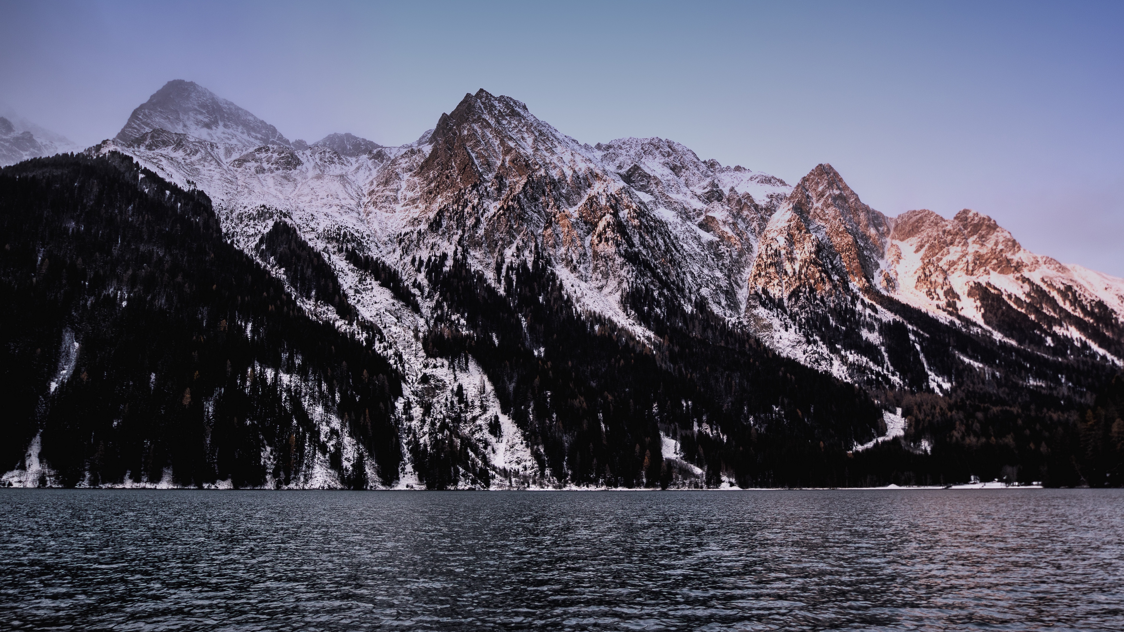 mountains peaks snow river water 4k 1541114673