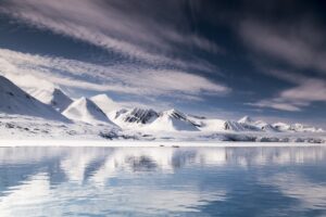 mountains snow lake iceberg svalbard 4k 1541117121