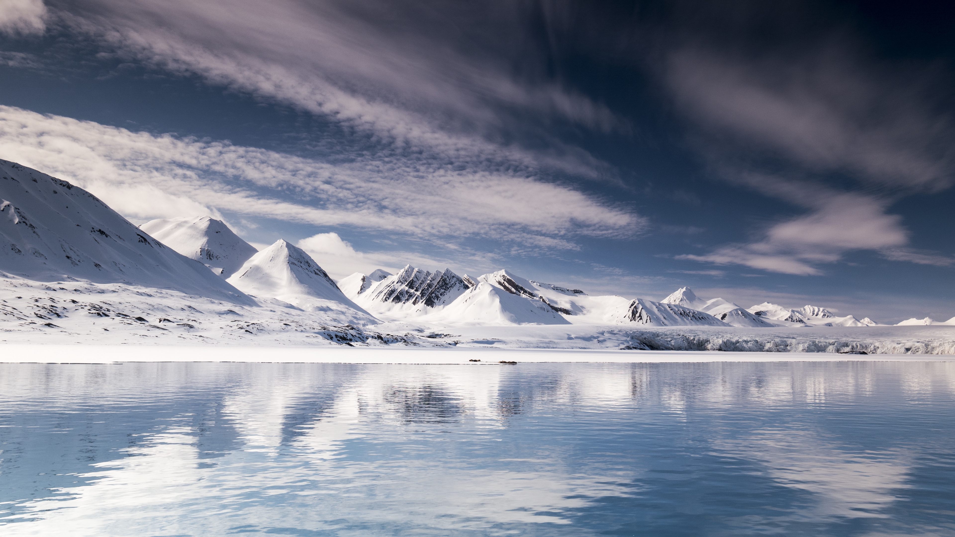 mountains snow lake iceberg svalbard 4k 1541117121