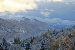 mountains winter trees rivers clouds 4k 1541116367