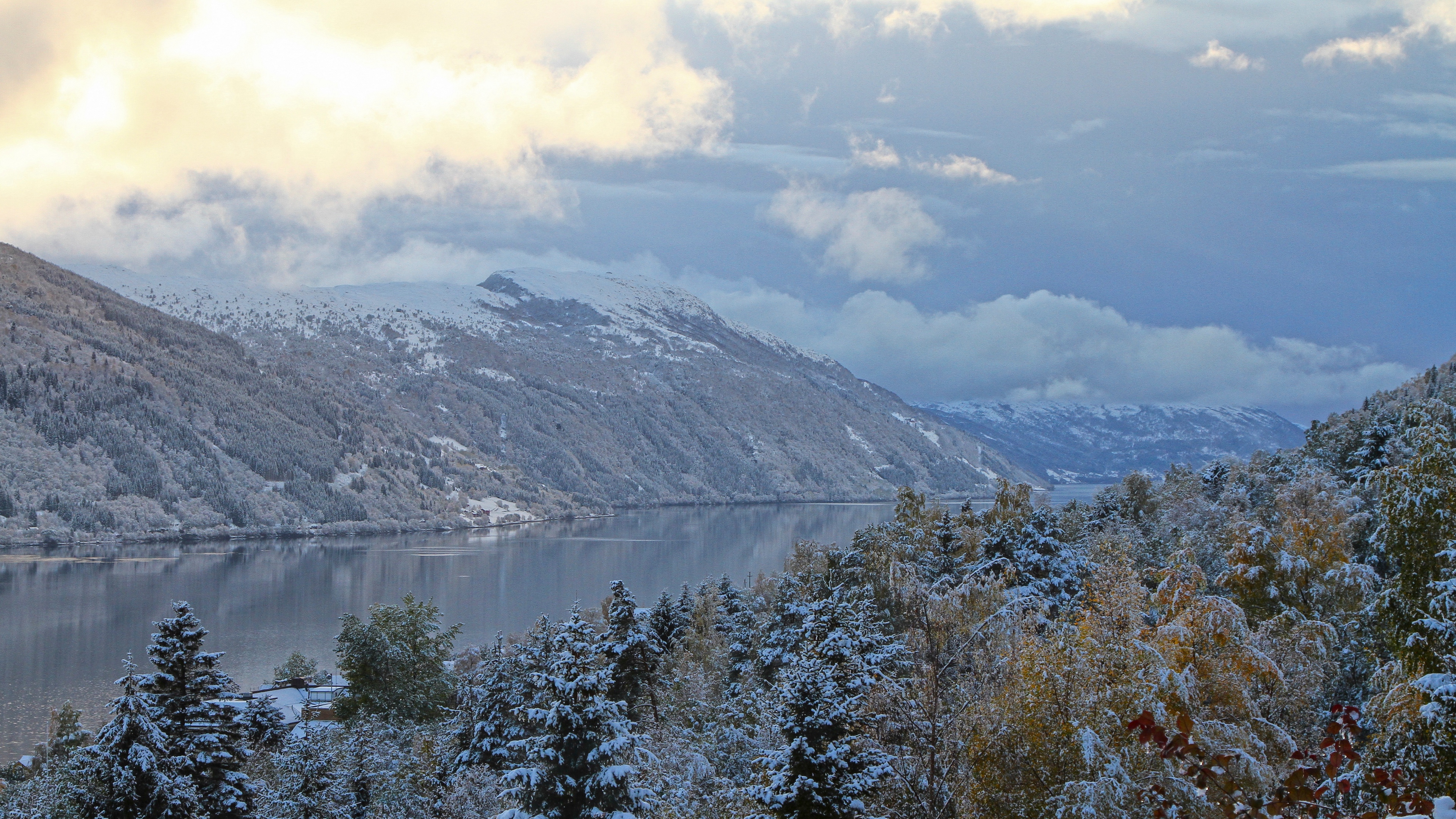 mountains winter trees rivers clouds 4k 1541116367