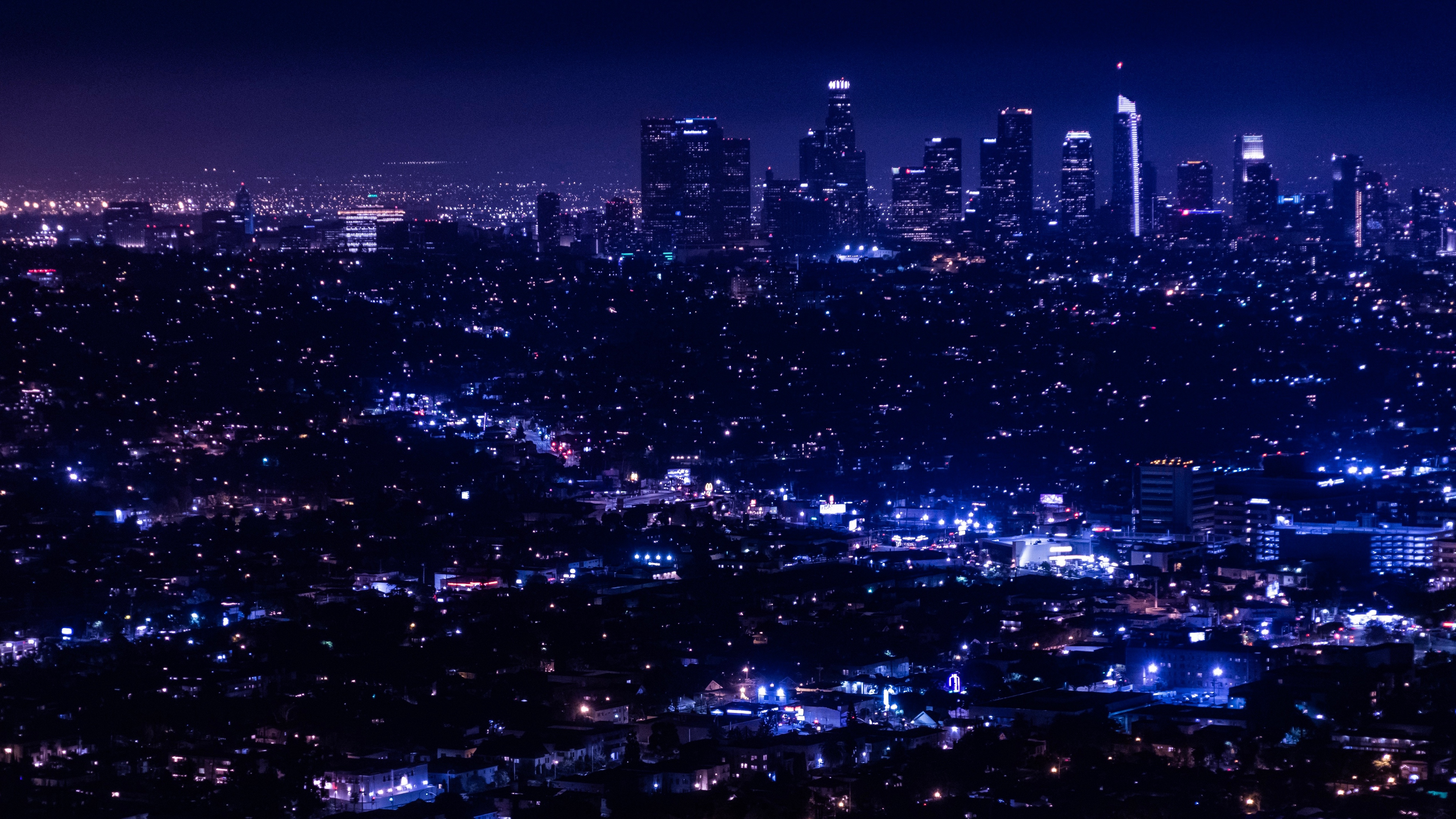 Night City, City Lights, Overview, Aerial View 4K