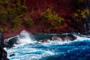 ocean surf rocks trees hawaii 4k 1541115231