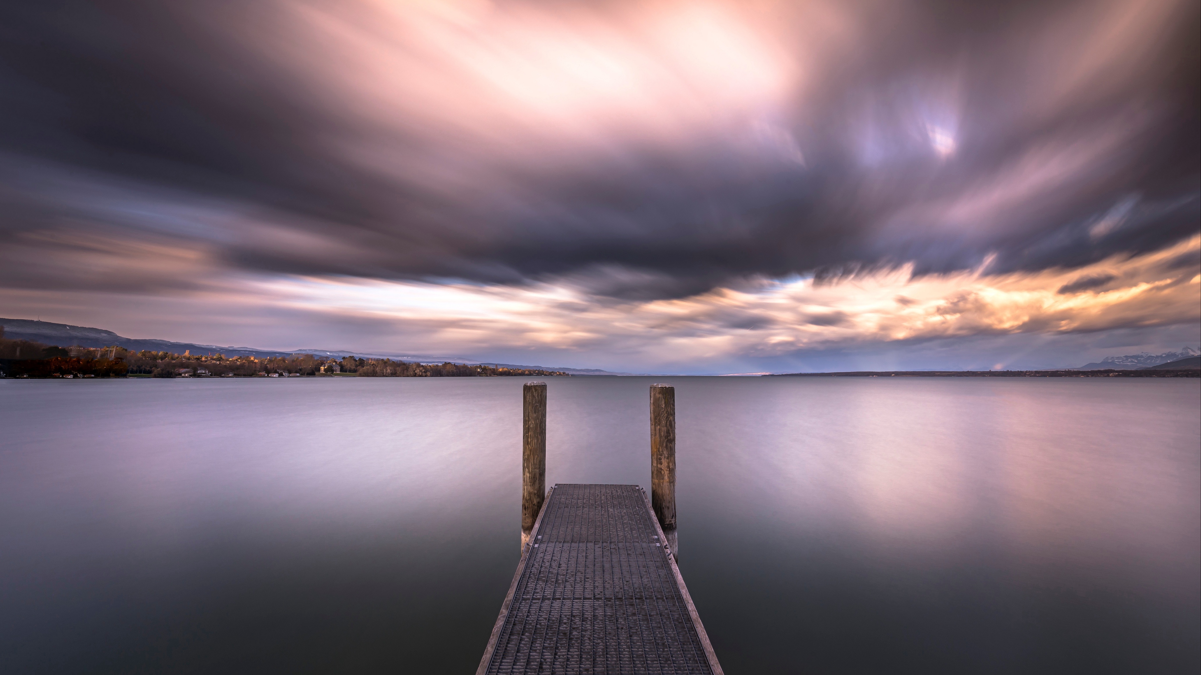 pier horizon sunset sky 4k 1541115626