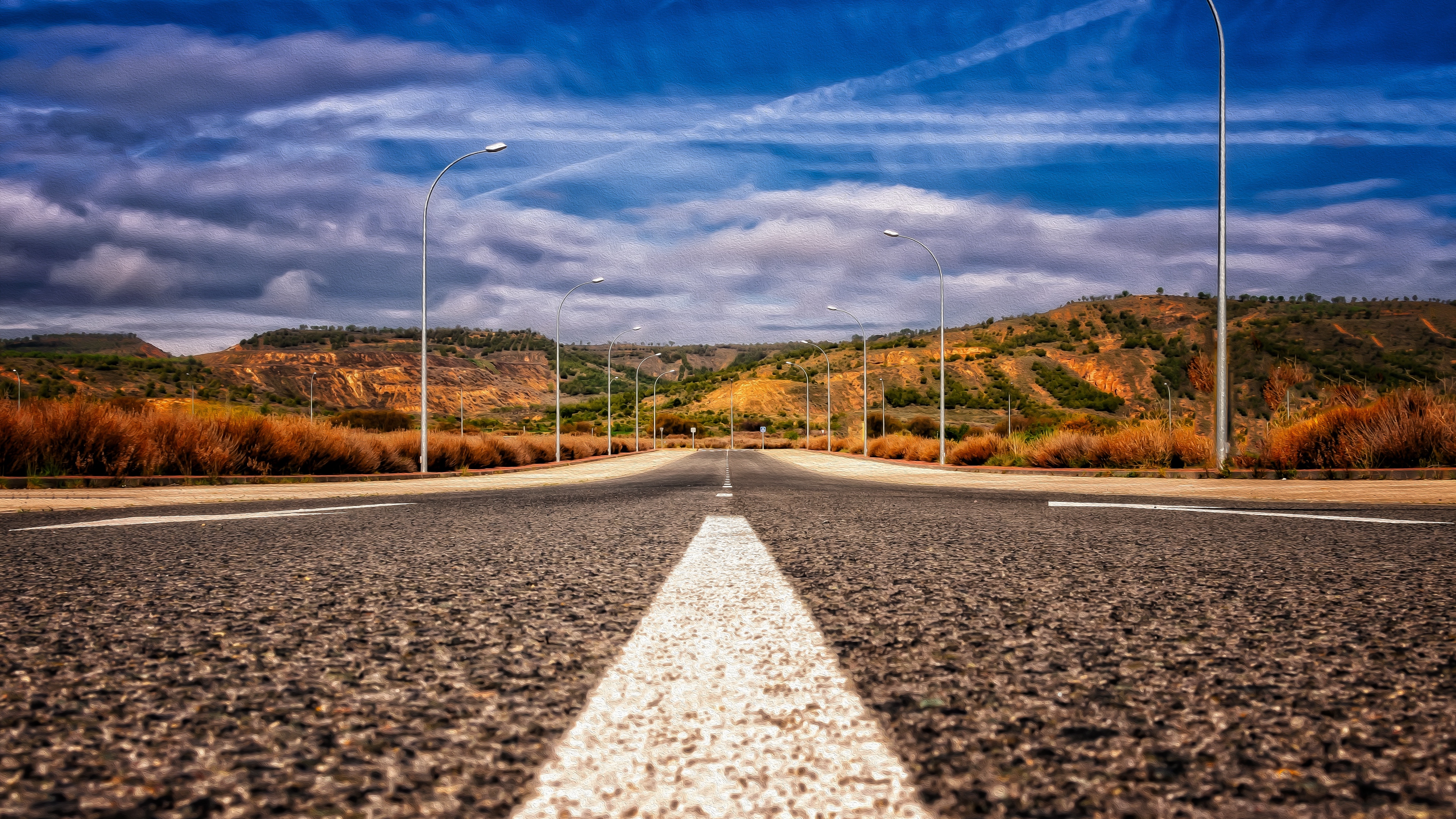 road asphalt marking mountains direction 4k 1541116678