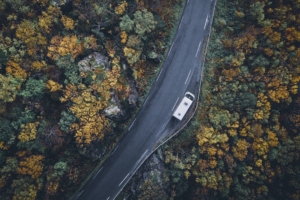 road top view trees autumn car 4k 1541117313