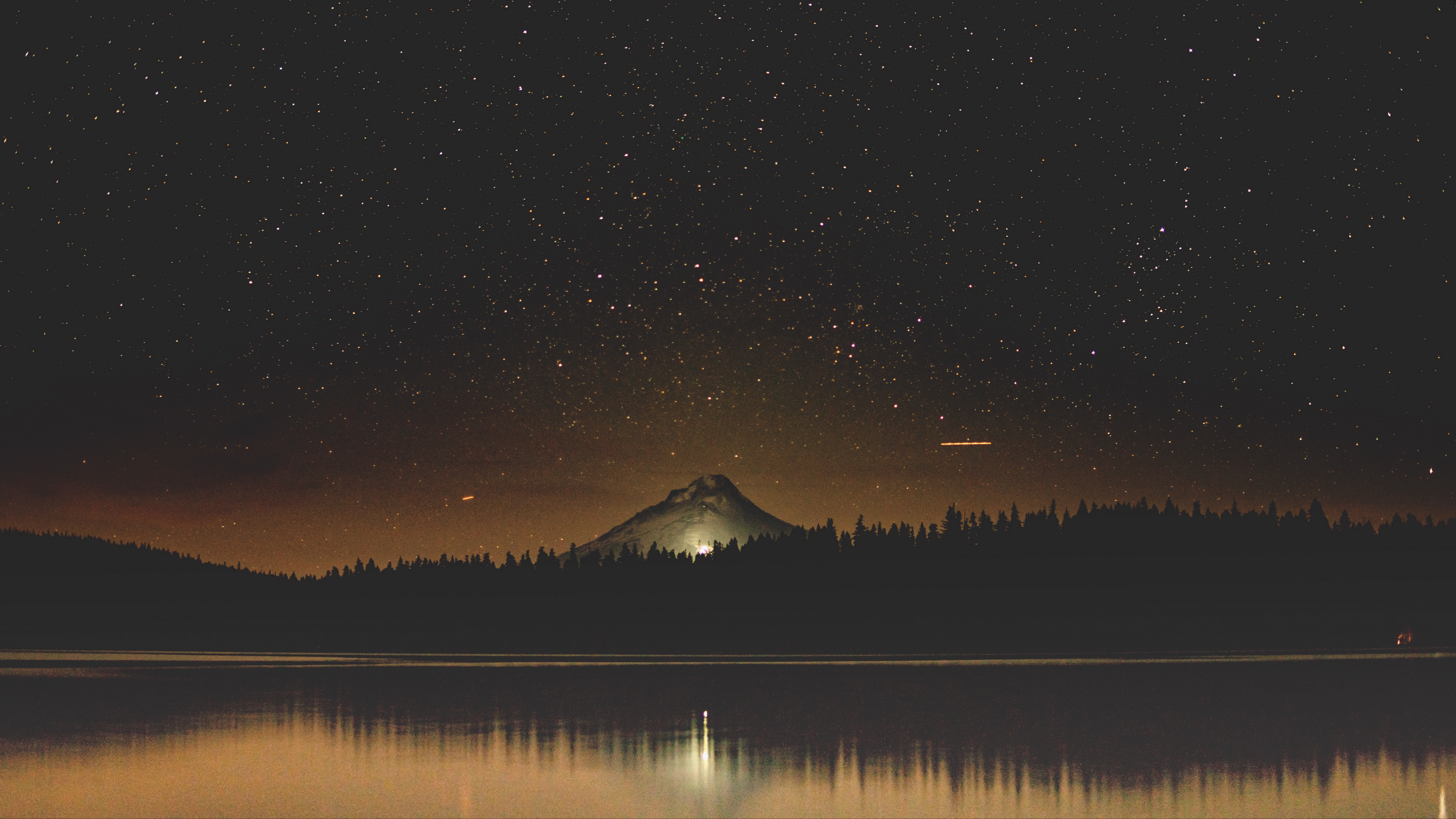 Wallpaper 4k Starry Sky Lake Mountain Trees Night Timothy Lake