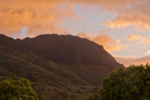 sunrise sky mountains trees 4k 1541116132