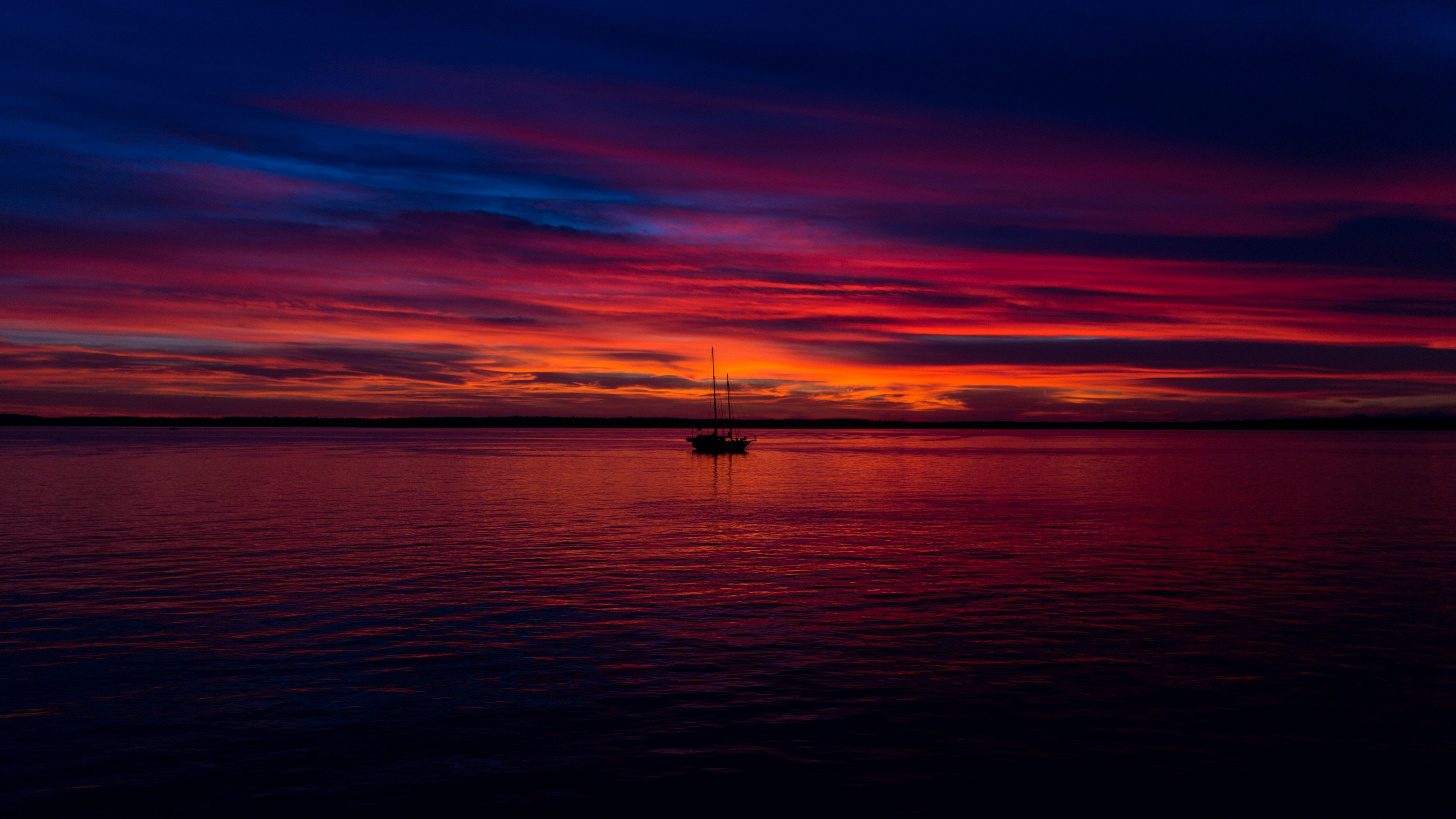 sunset boat ocean sea horizon 4k 1541114643