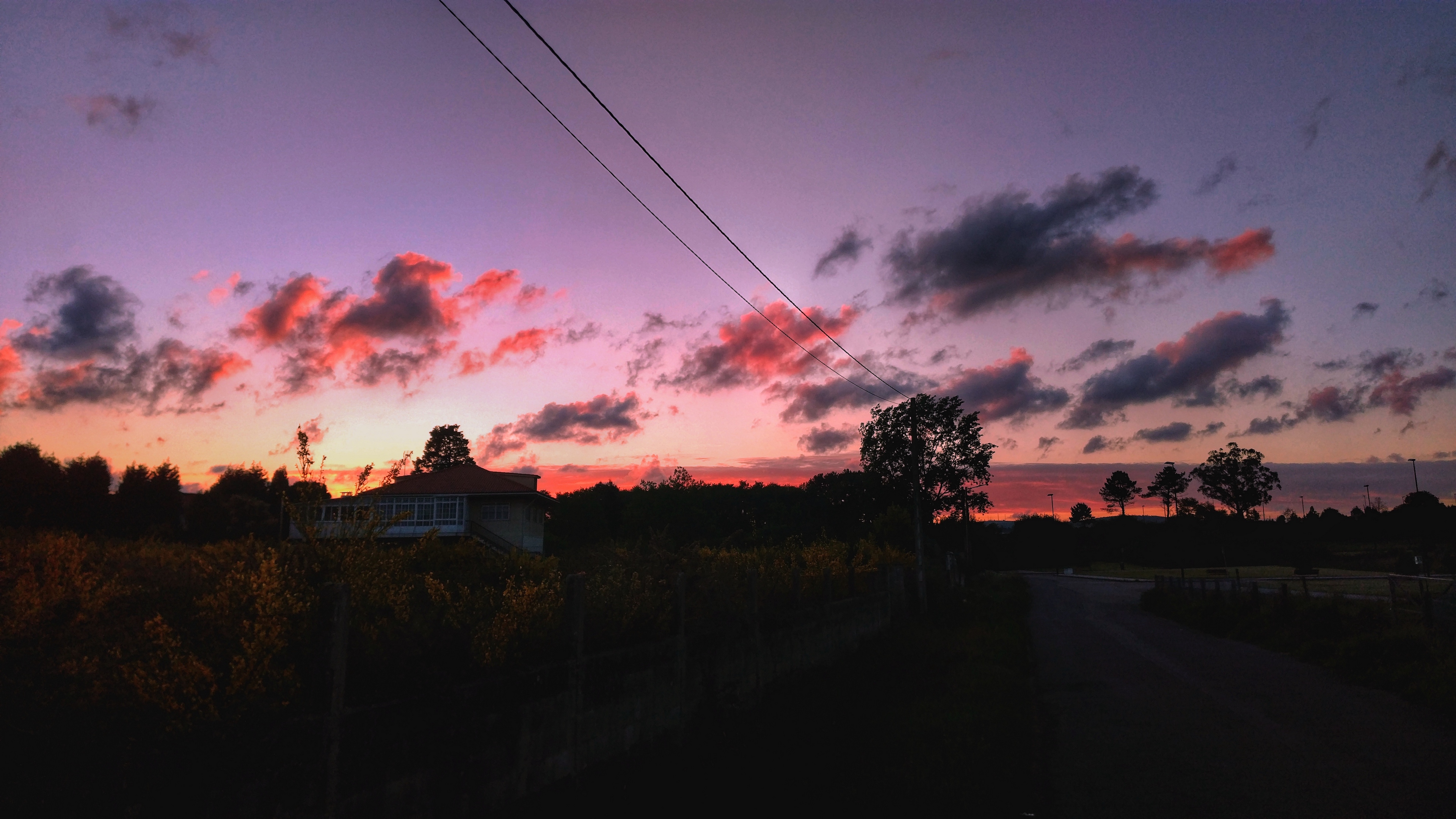 sunset sky road trees 4k 1541115007