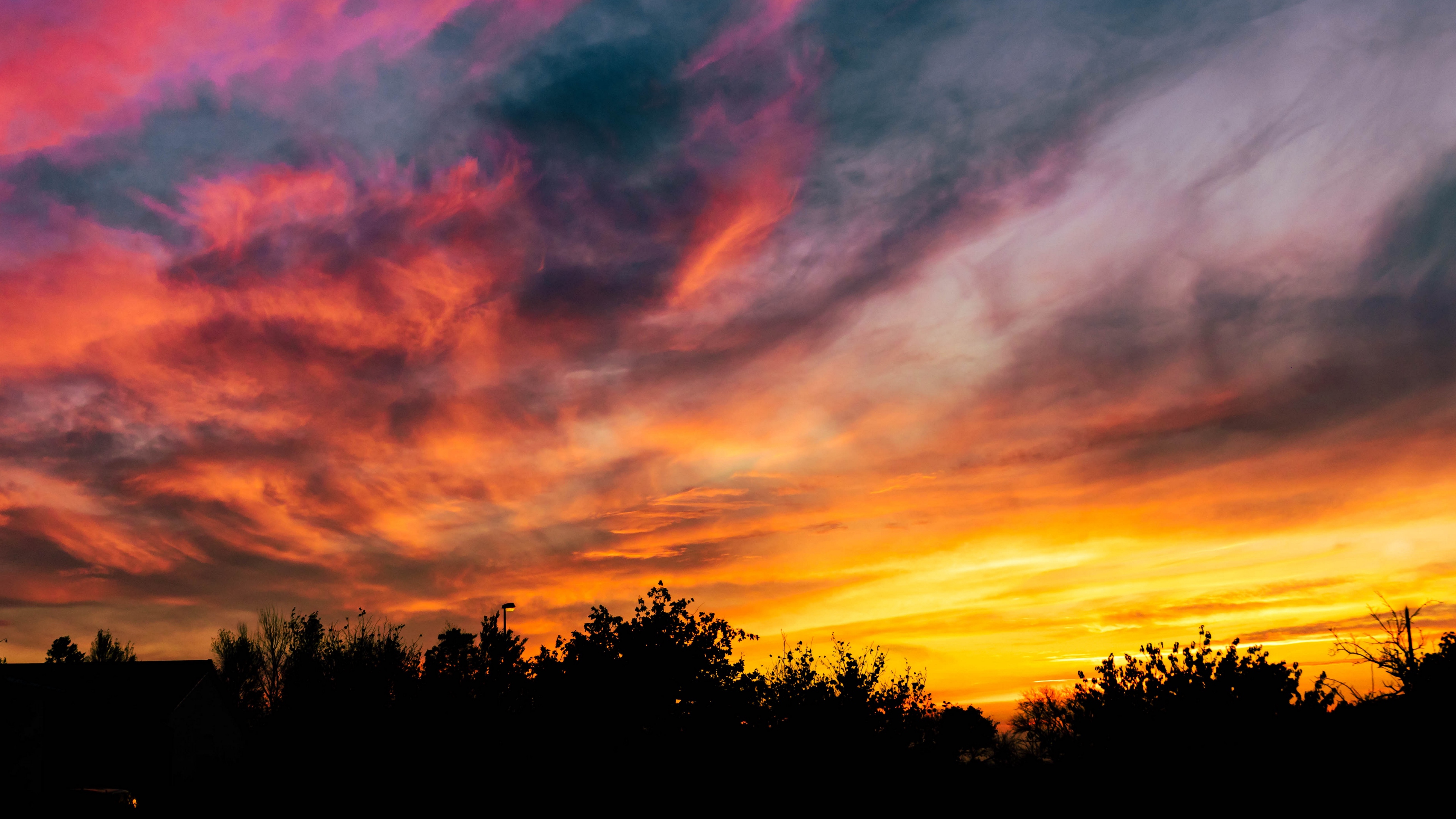 sunset sky trees colorful 4k 1541117739