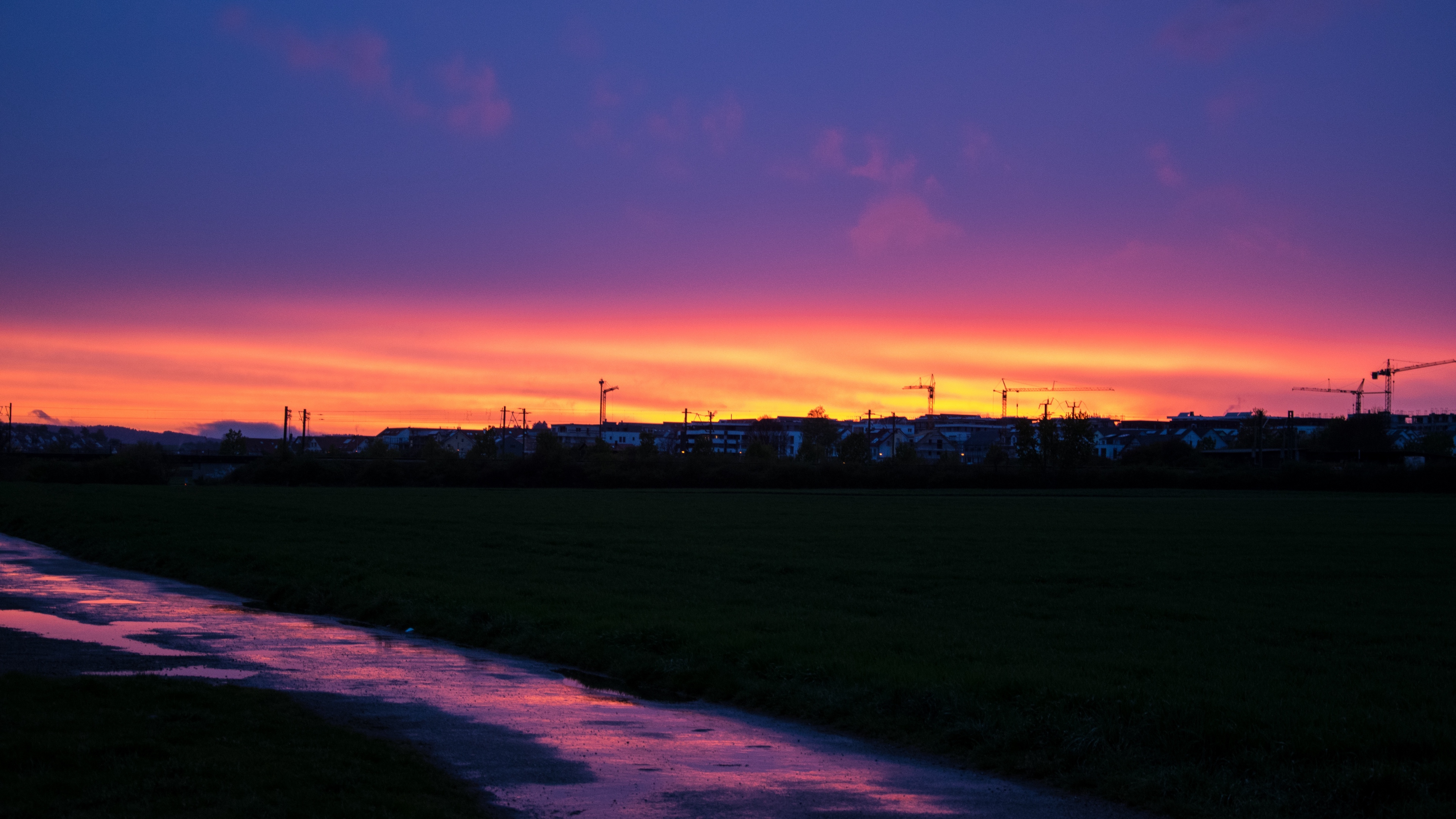 sunset trees building sky 4k 1541116463