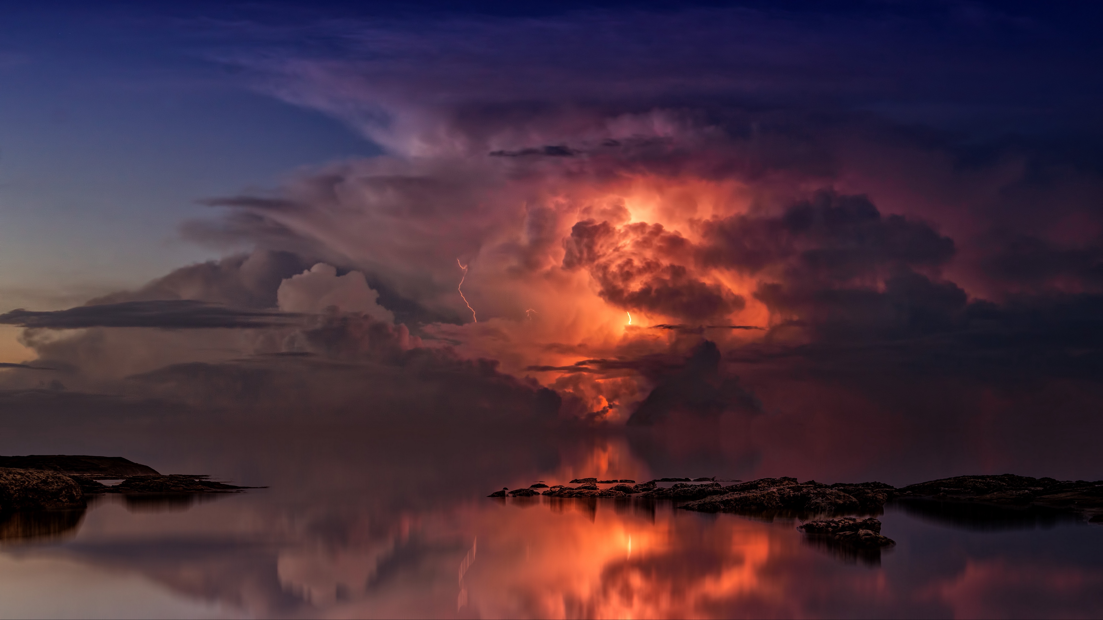 thunderstorm clouds ocean coast twilight 4k 1541115984