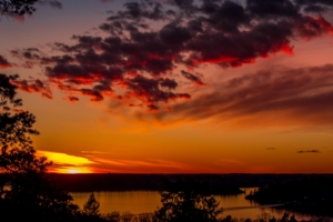 trees lake sunset clouds sky evening 4k 1541113516