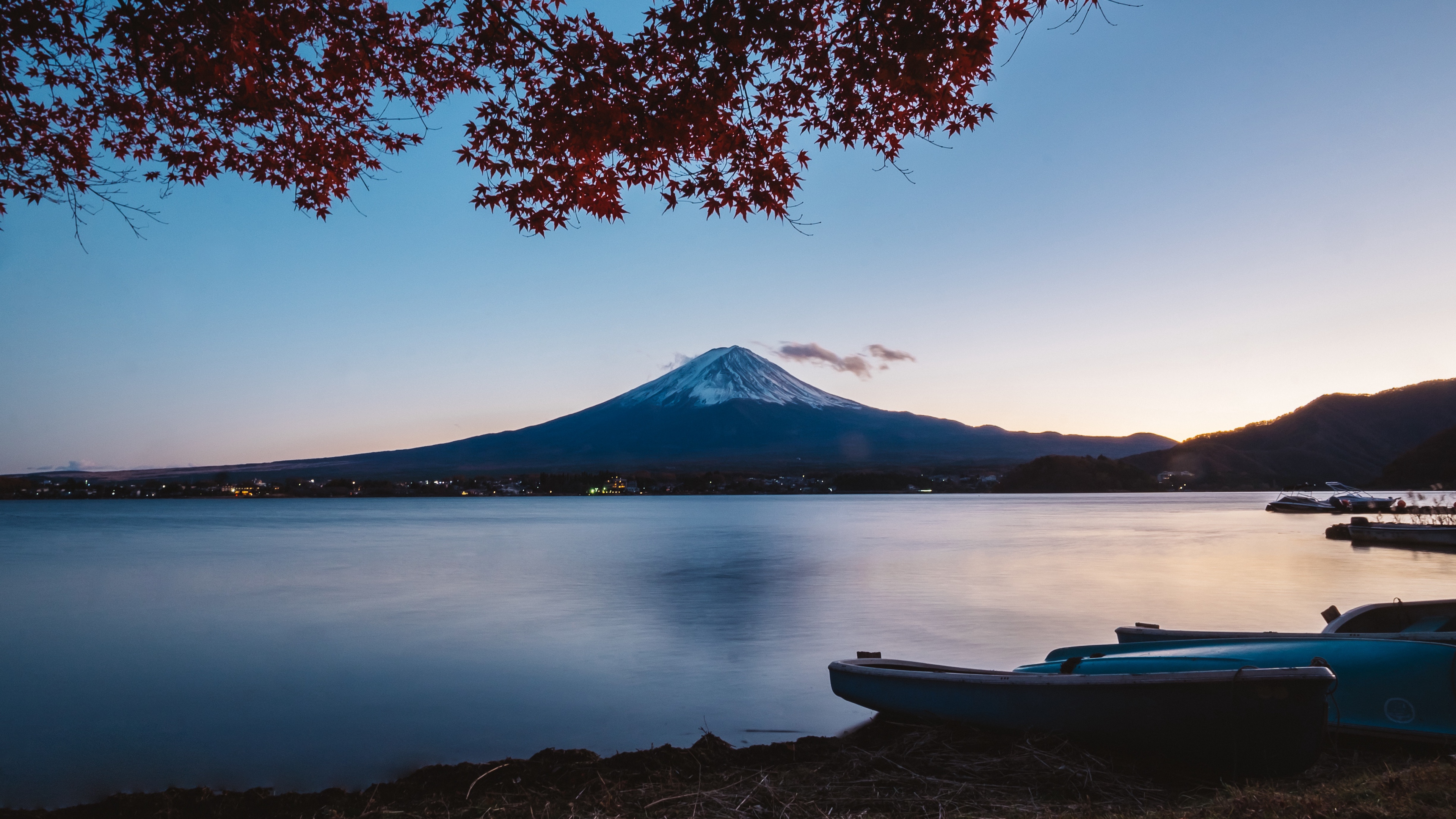 volcano mountain lake tree autumn 4k 1541117316