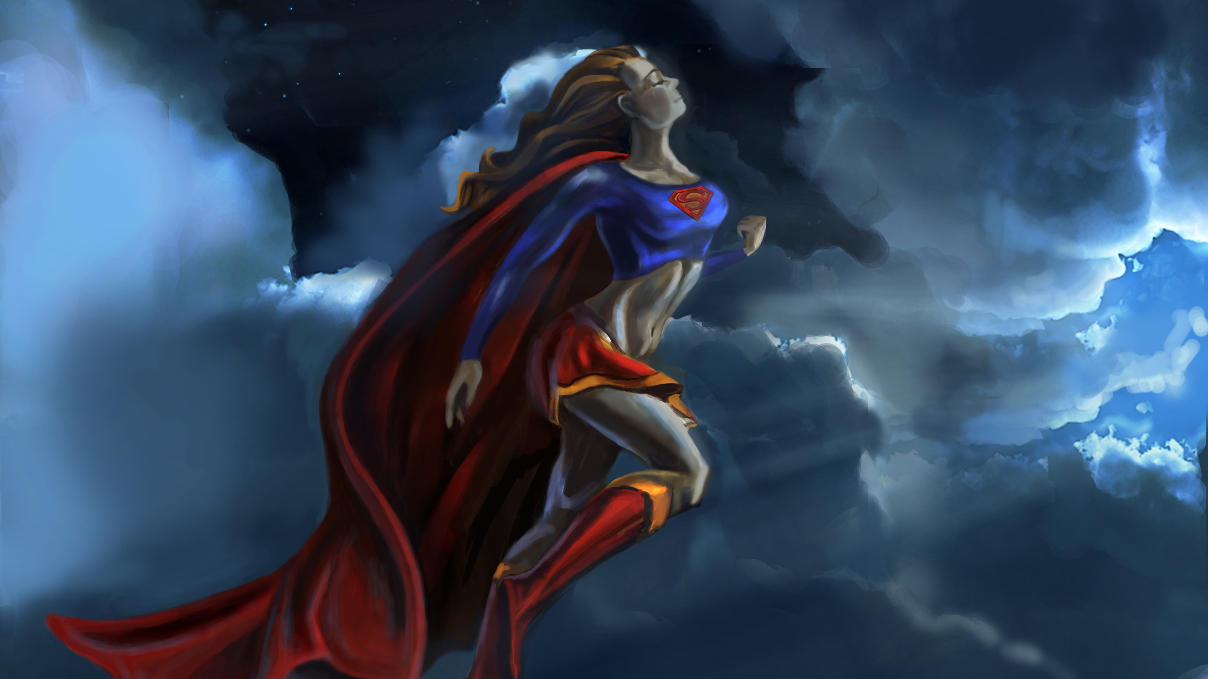 supergirl in the air 4k art 1544923148