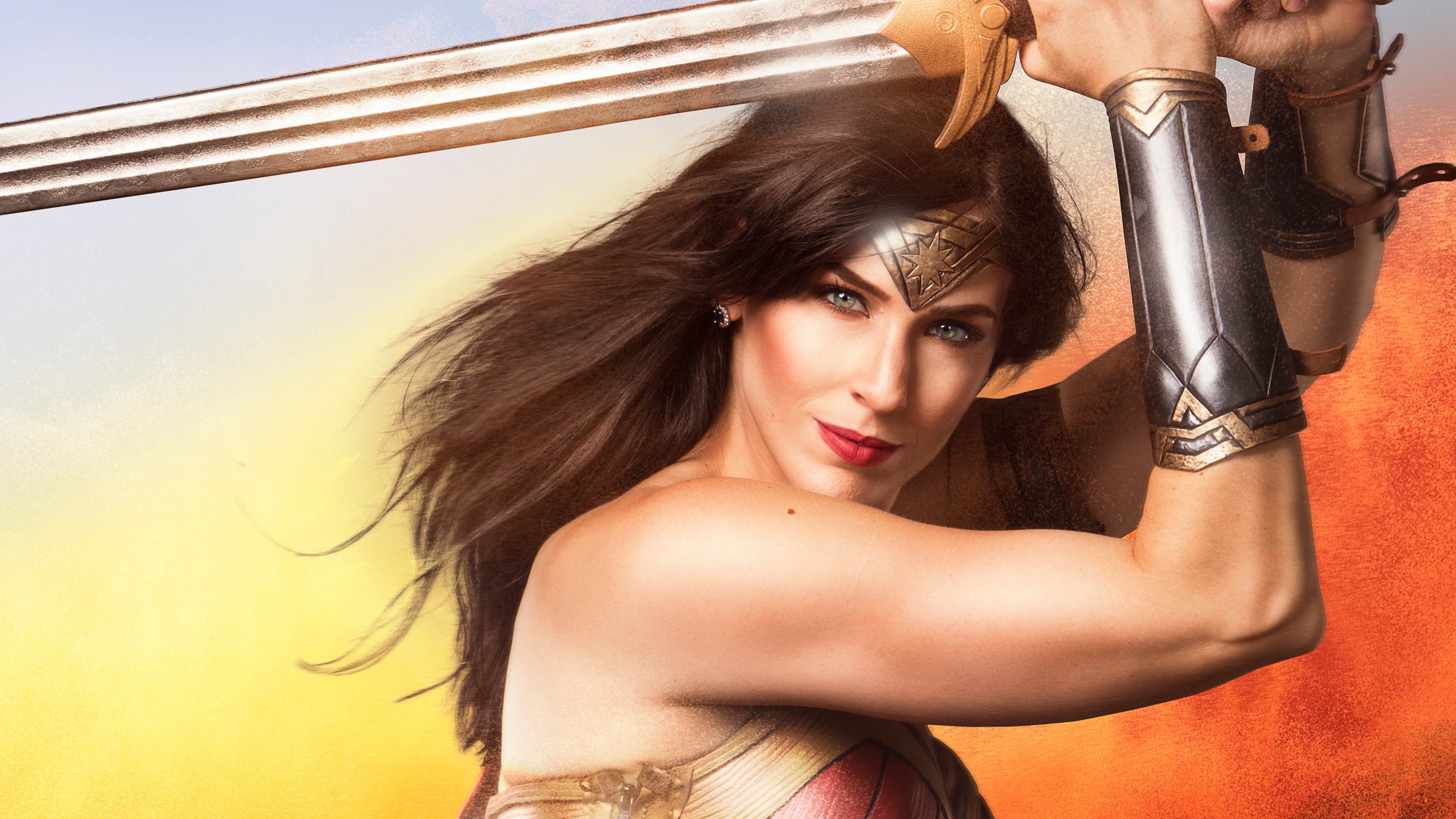 wonder woman with sword cosplay 4k 1544286890