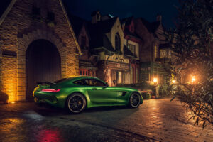 green mercedes amg gt r rear 4k 1546361533