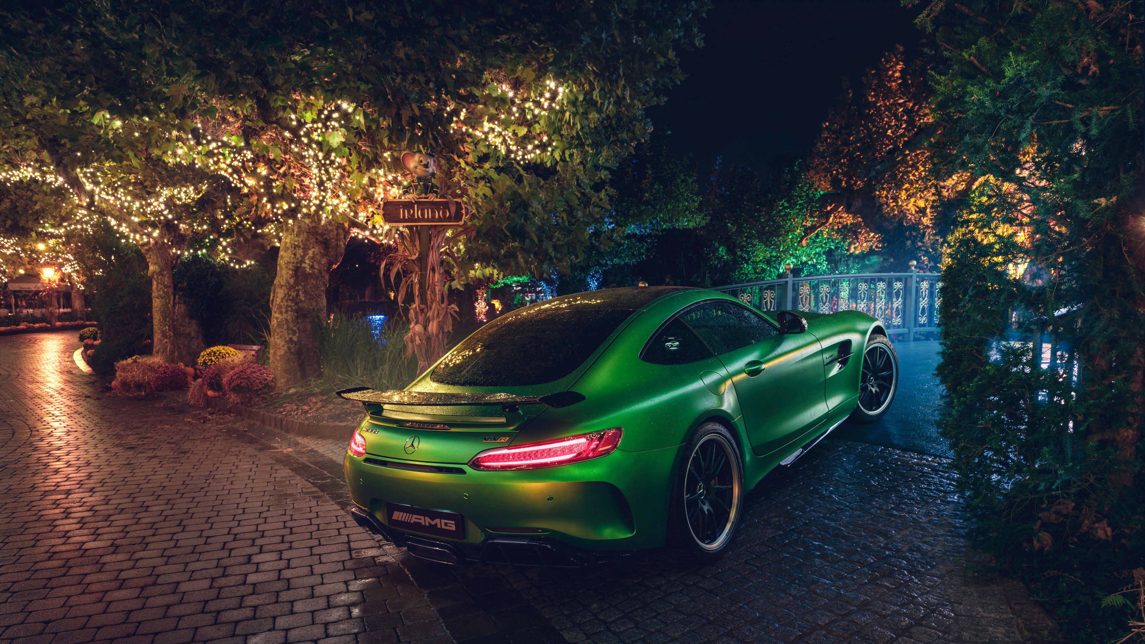 green mercedes amg gt r rear 4k 1546361640