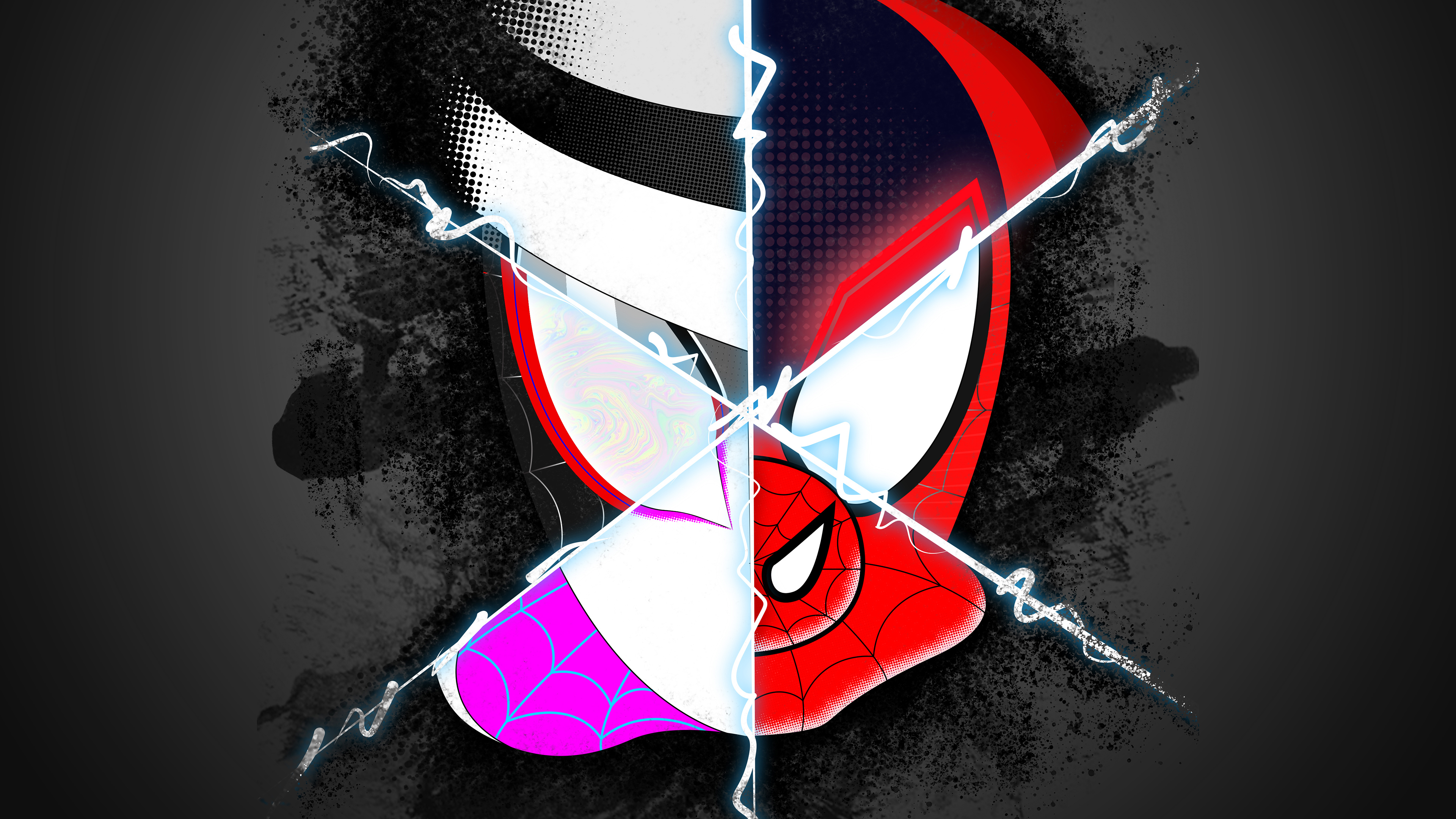 spider verse spiderman faces artwork 4k 1547506289