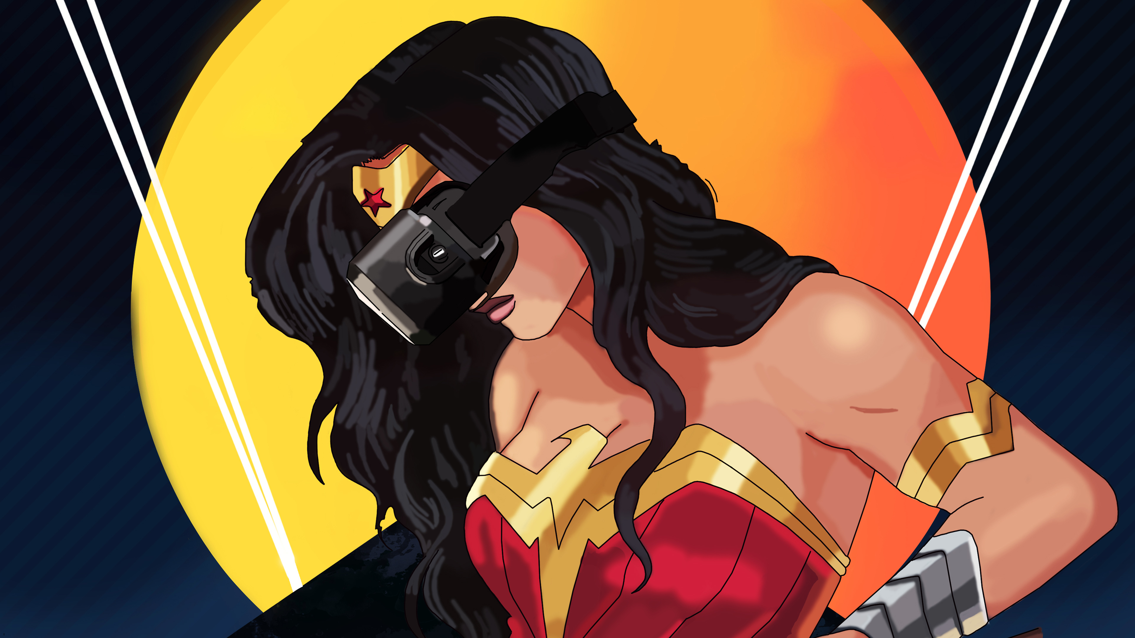 wonder woman using vr headset 4k 1550510714